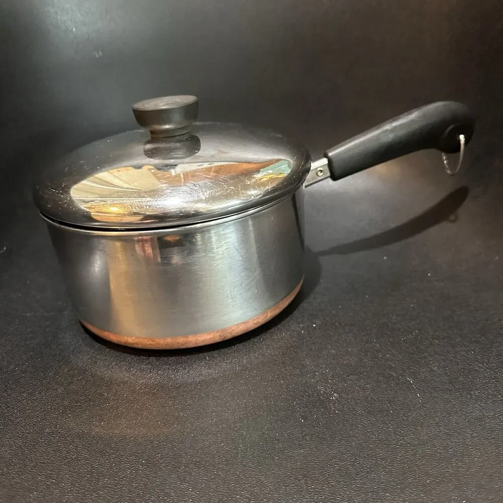 Revere Ware 2 Qt 85B Copper Bottom Stainless Steel Saucepan w/ Lid Long Handle